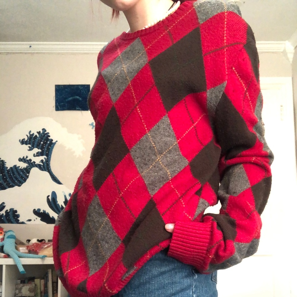 Red argyle sweater
